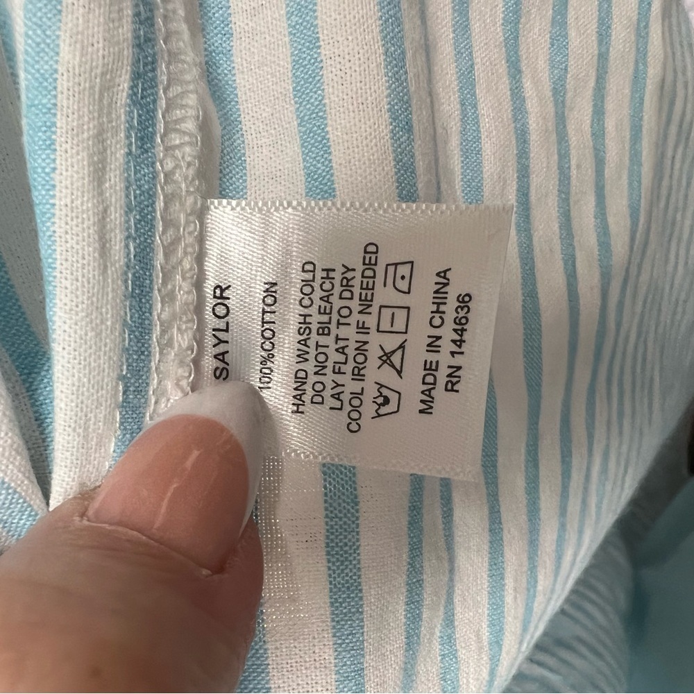 SAYLOR Blue Tiered Flutter‎ Sleeve Striped Sundress SZ MED - Picture 7 of 8